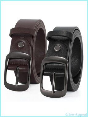 Faux Leather Women's Belts 2 Pack Solid Buckle Skinny Jean Belt